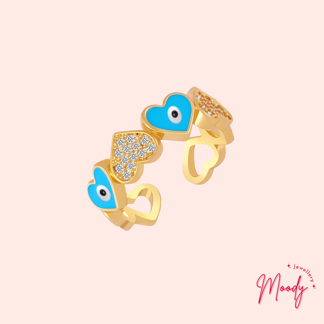 Blue Heart Evil Eye Open Ring