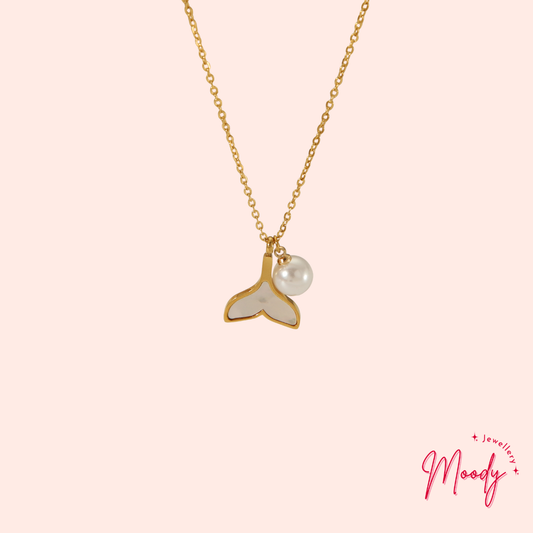 Ocean Muse Necklace – Gold Pearl Whale Tail Necklace